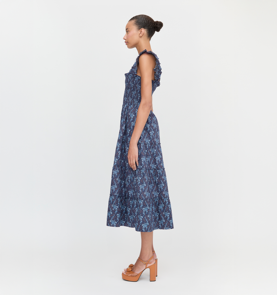 The Ellie Nap Dress in Navy Cala Paisley