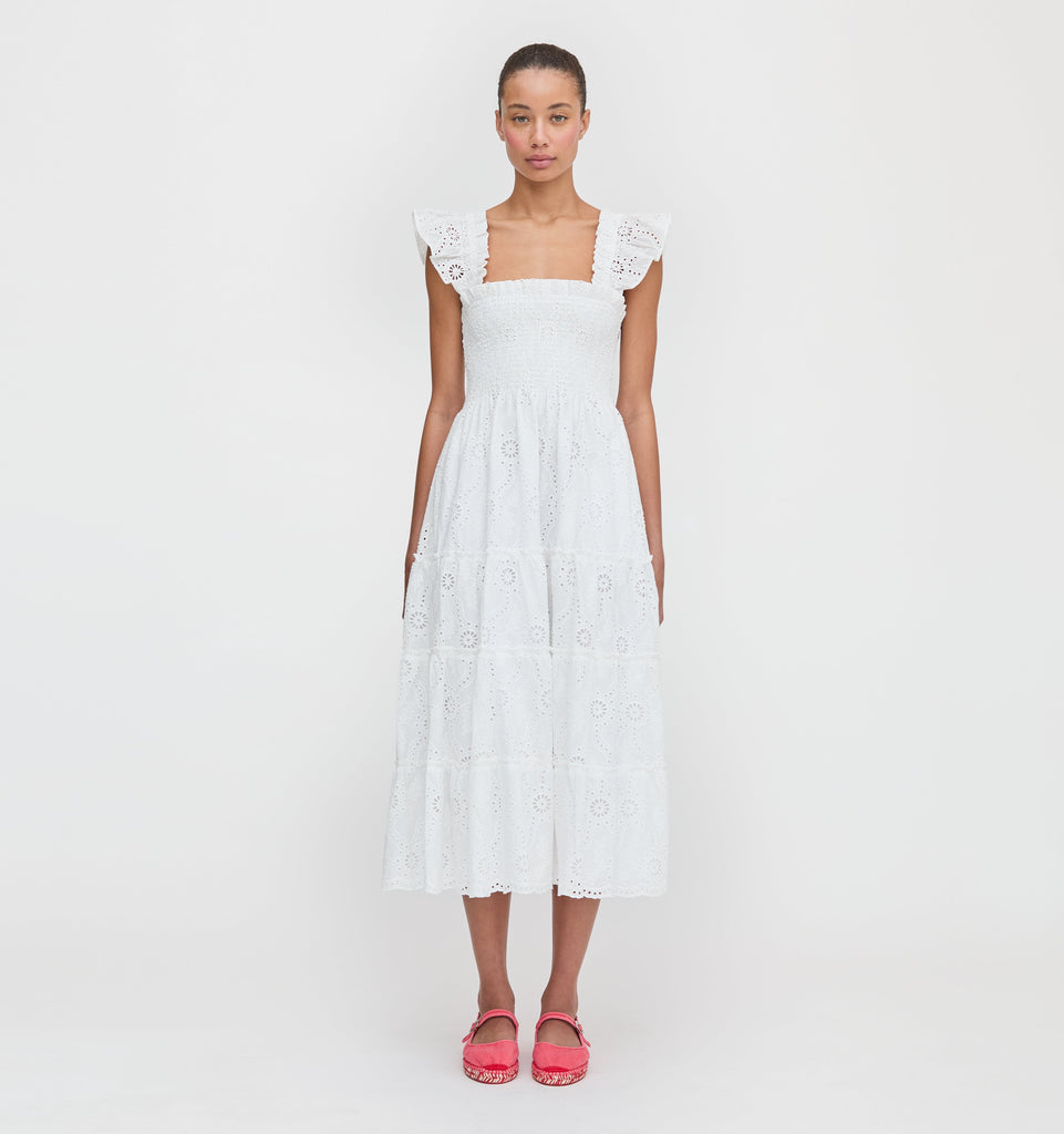 The Ellie Nap Dress in White Trellis Broderie
