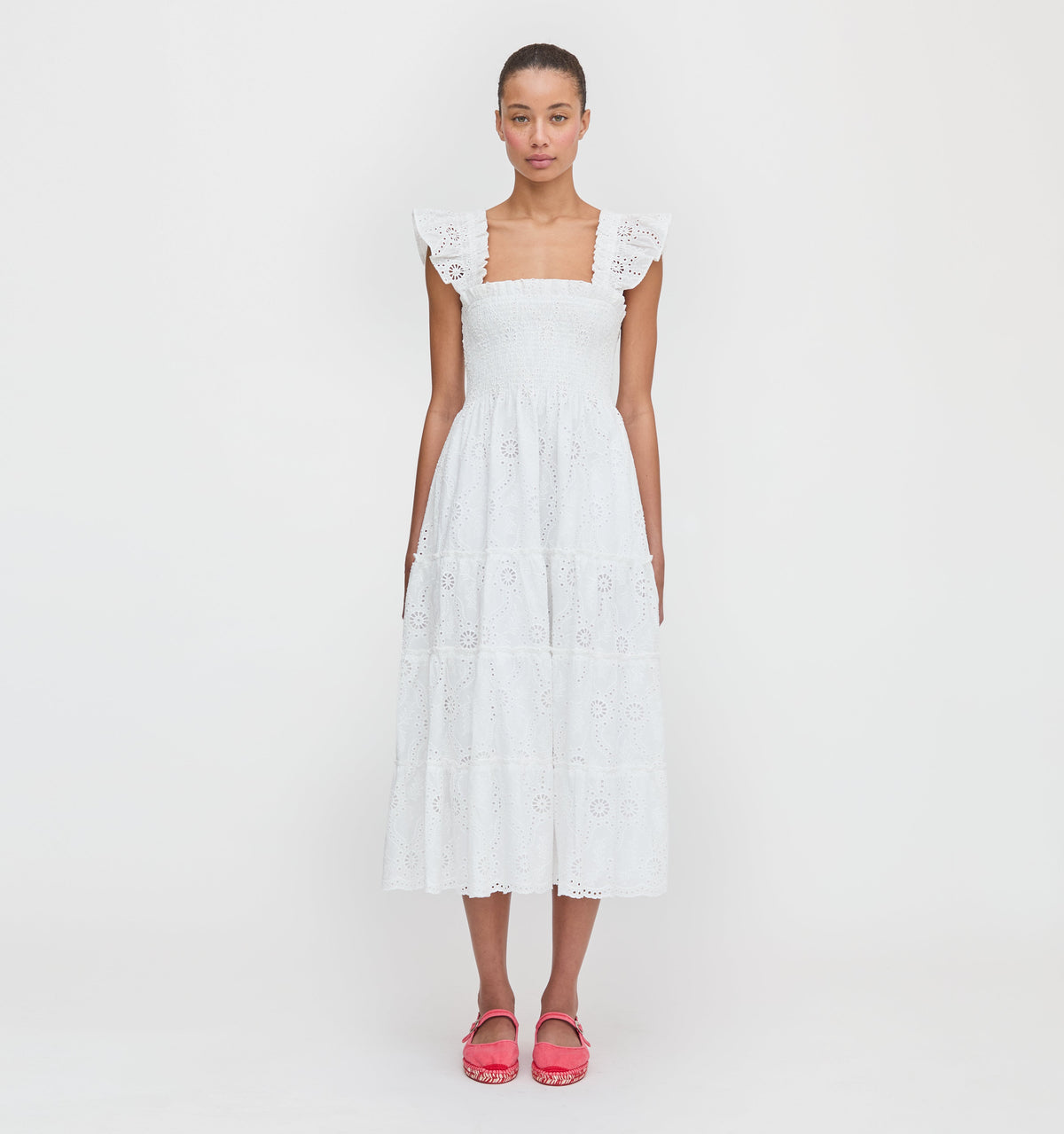 The Ellie Nap Dress in White Trellis Broderie