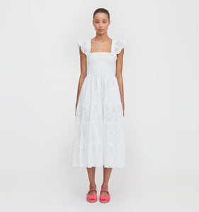 The Ellie Nap Dress in White Trellis Broderie