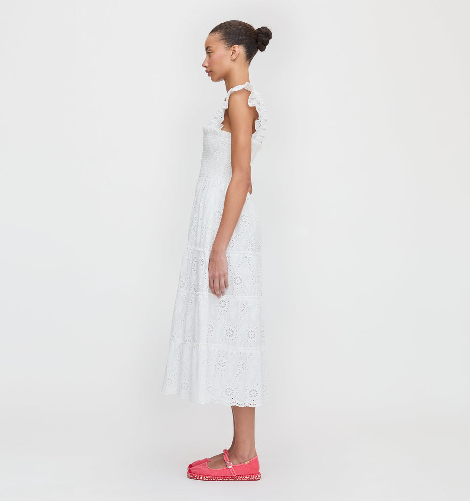 The Ellie Nap Dress in White Trellis Broderie