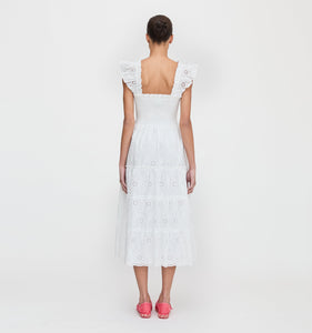 The Ellie Nap Dress in White Trellis Broderie