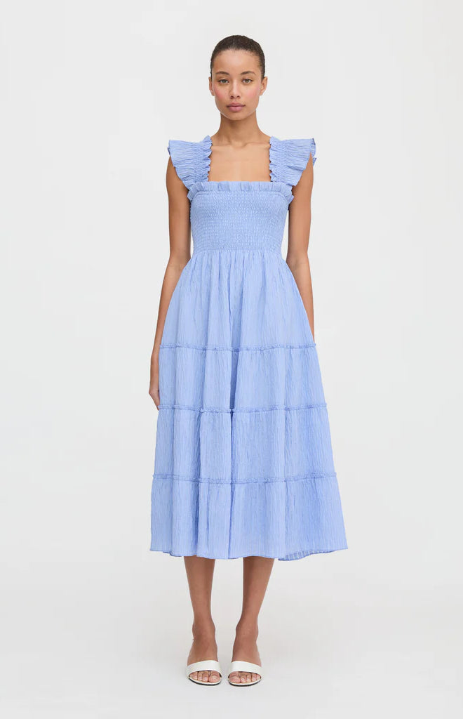 The Ellie Nap Dress in Bluebird Tonal Seersucker