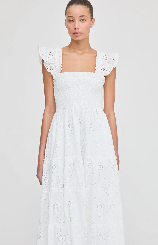 The Ellie Nap Dress in White Trellis Broderie
