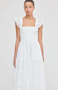 The Ellie Nap Dress in White Trellis Broderie