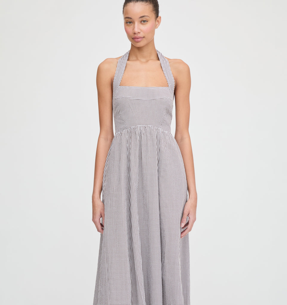 The Fleur Midi Dress in Chocolate Gingham
