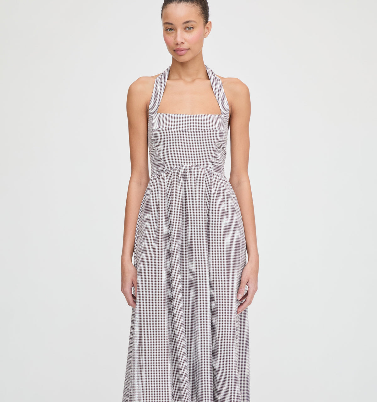 The Fleur Midi Dress in Chocolate Gingham