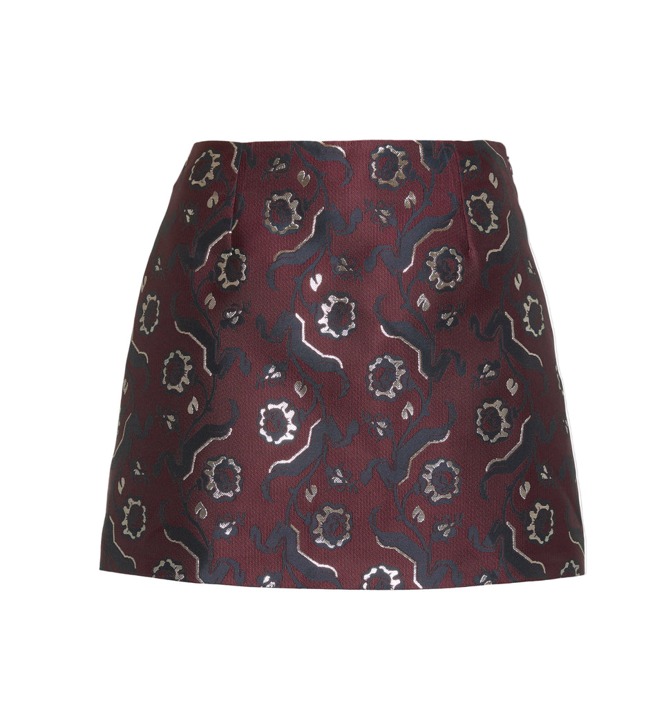 The Hallie Skirt in Burgundy Baroque Jacquard