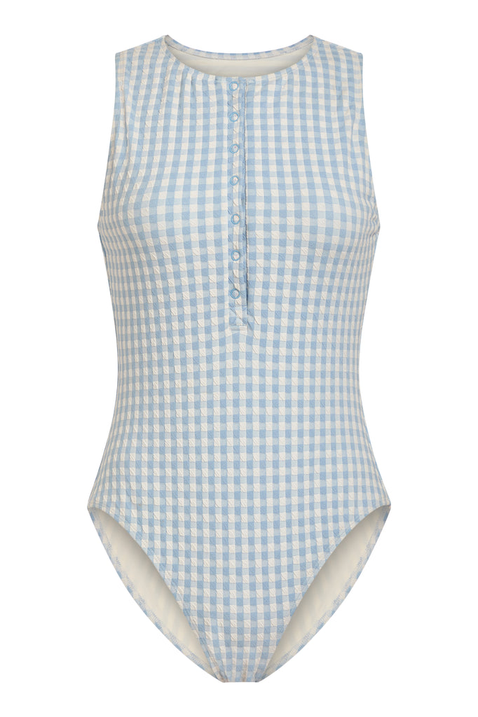 The Malibu One Piece Crinkle in Sky Gingham