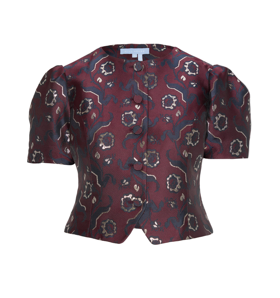 The Mallorie Top in Burgundy Baroque Jacquard