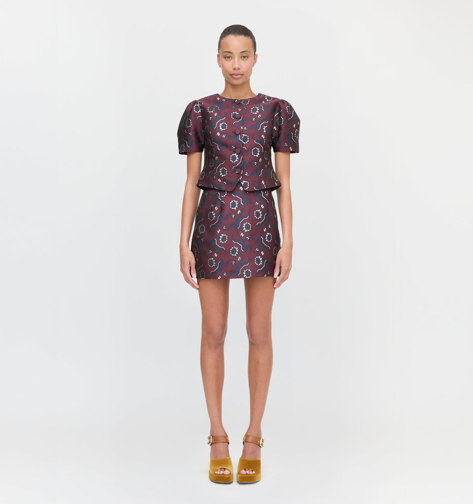 The Mallorie Top in Burgundy Baroque Jacquard