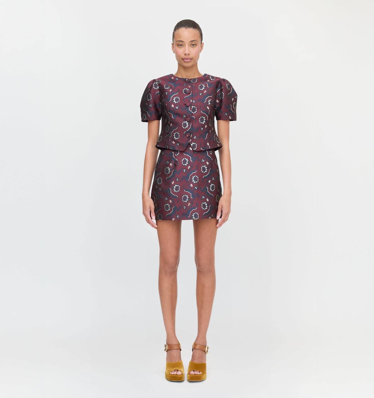 The Mallorie Top in Burgundy Baroque Jacquard