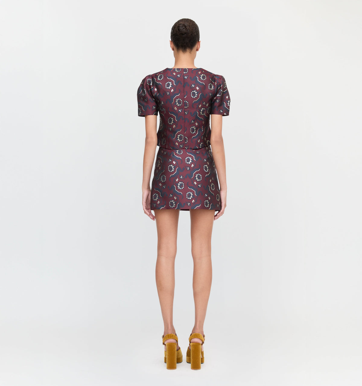 The Mallorie Top in Burgundy Baroque Jacquard