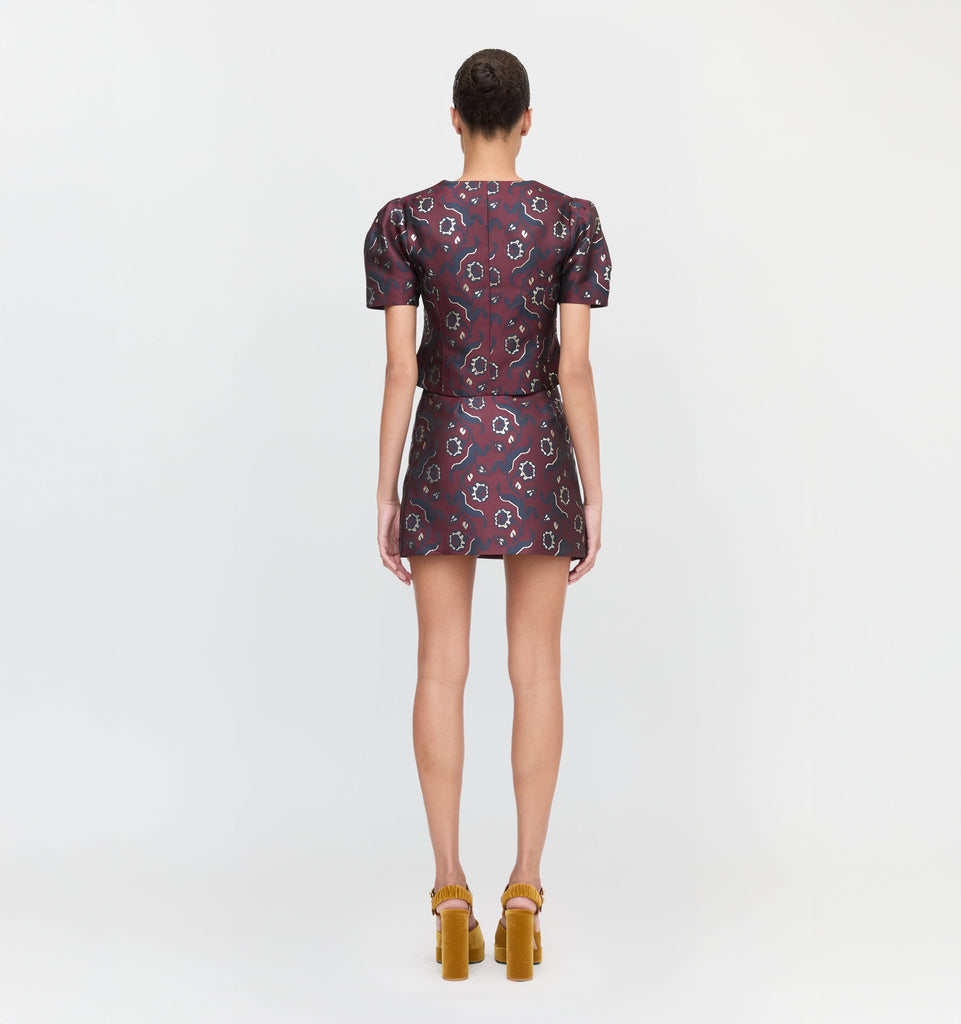 The Hallie Skirt in Burgundy Baroque Jacquard