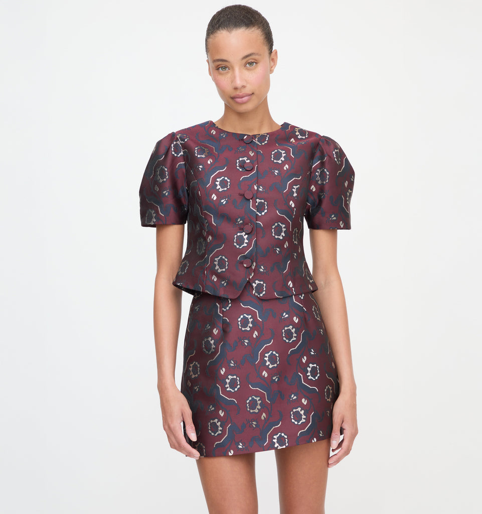 The Hallie Skirt in Burgundy Baroque Jacquard
