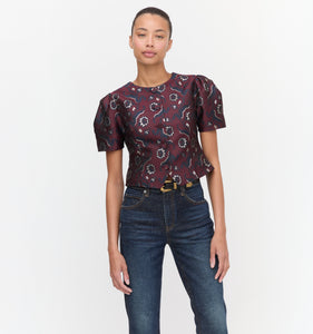 The Mallorie Top in Burgundy Baroque Jacquard