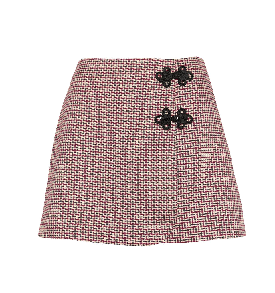 The Melody Skirt in Burgundy Holmes Houndstooth