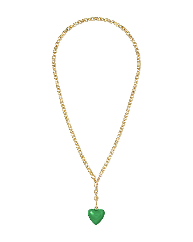 The Mini Puffy Heart Necklace in Green