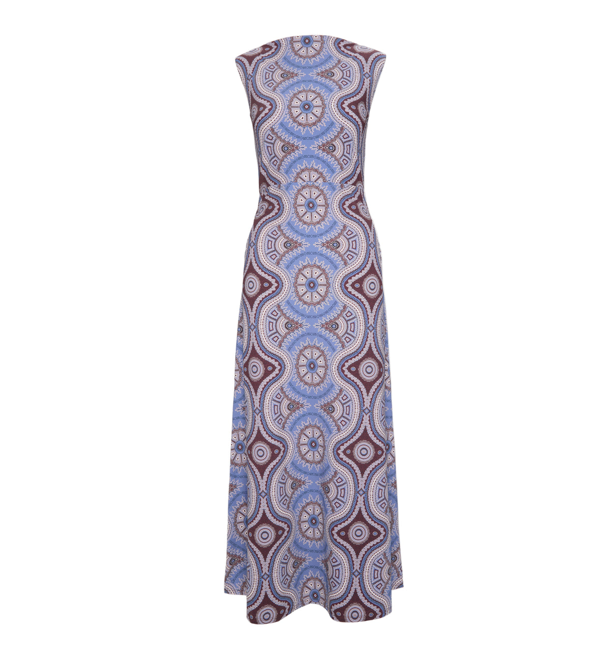 The Sloane Dress in Brown Cobalt Medallion