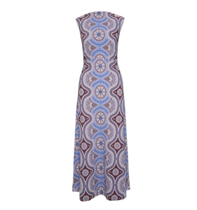 The Sloane Dress in Brown Cobalt Medallion