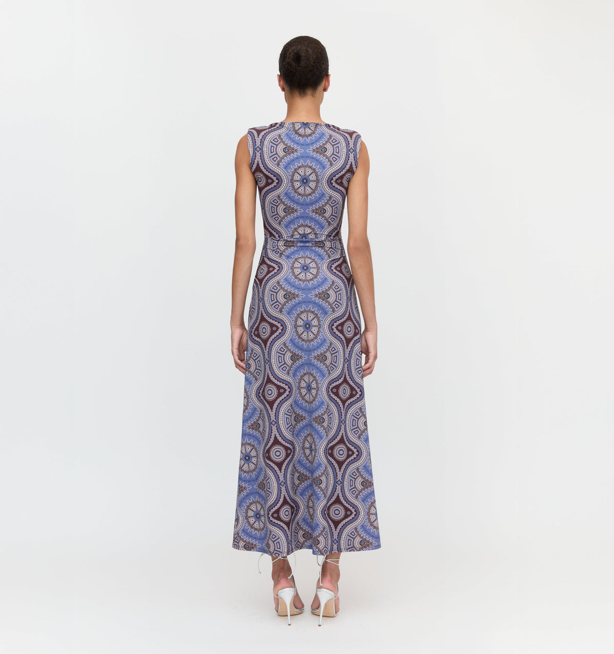 The Sloane Dress in Brown Cobalt Medallion
