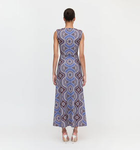 The Sloane Dress in Brown Cobalt Medallion