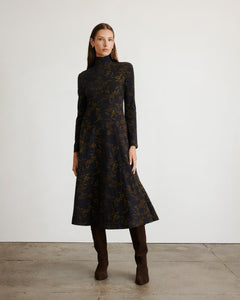 Thea Dress in Black & Forset Green Multi