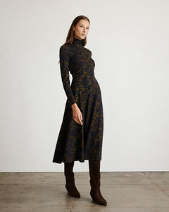 Thea Dress in Black & Forset Green Multi