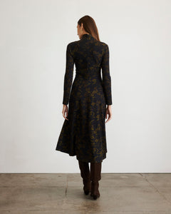 Thea Dress in Black & Forset Green Multi