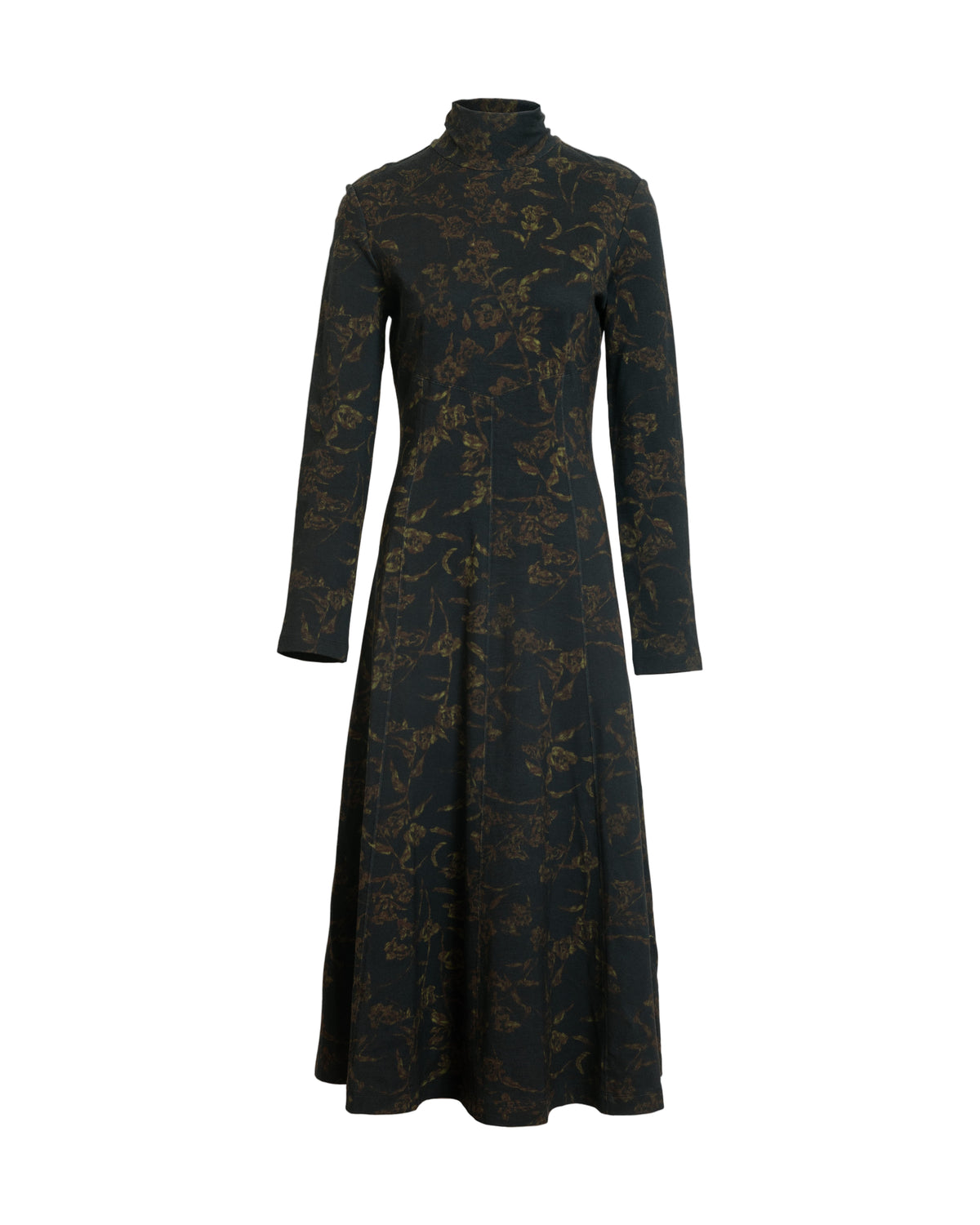 Thea Dress in Black & Forset Green Multi