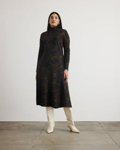 Thea Dress in Black & Forset Green Multi