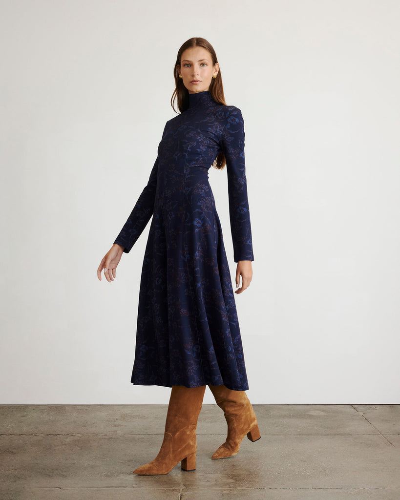 Thea Dress in Maritime Blue & Mahogany Multi