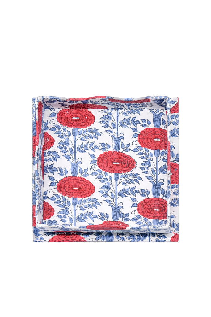 Trinket Cocktail Napkin Tray in Araminta Blockprint