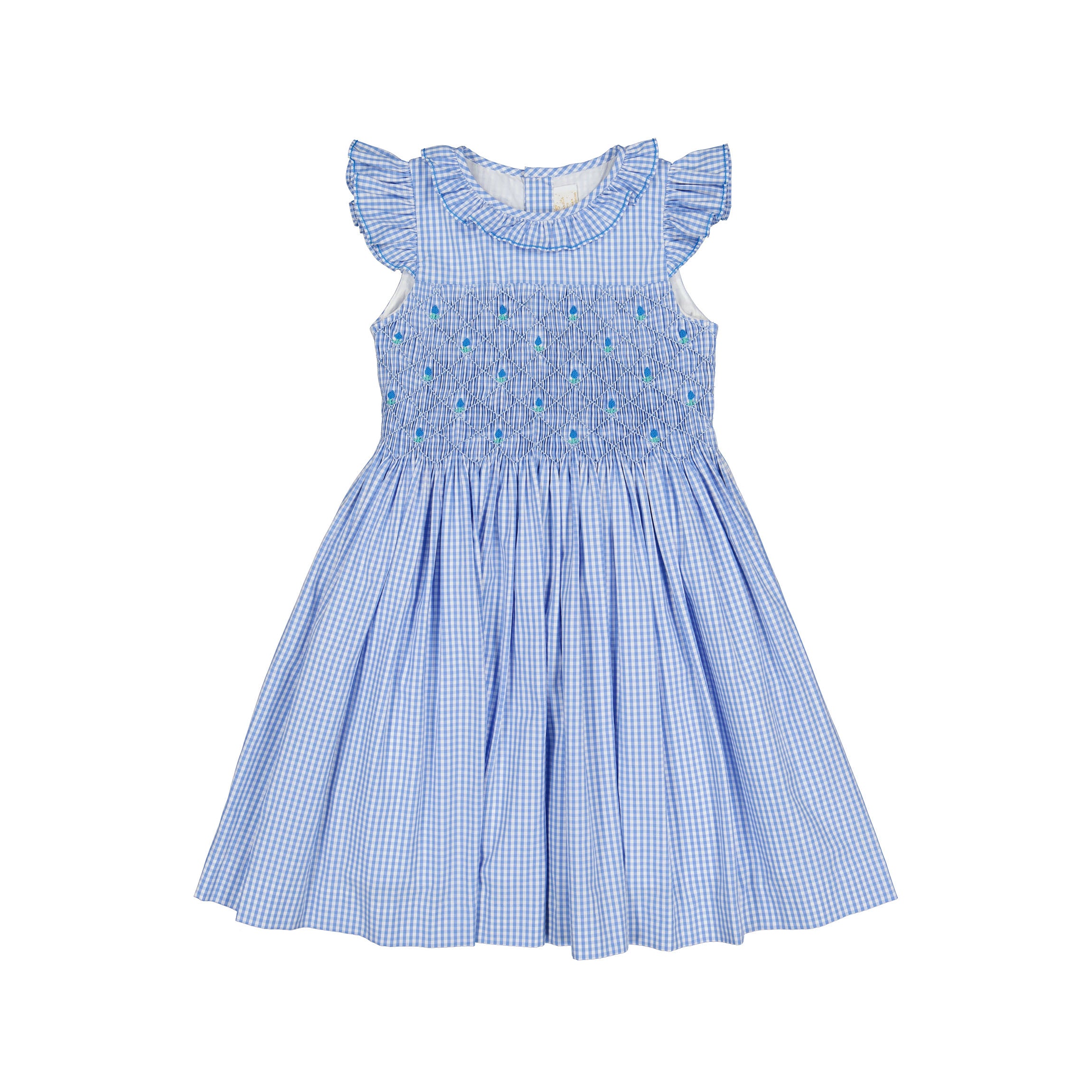 Tulip Blue Gingham Frilled Cap Sleeve Smocked Dress