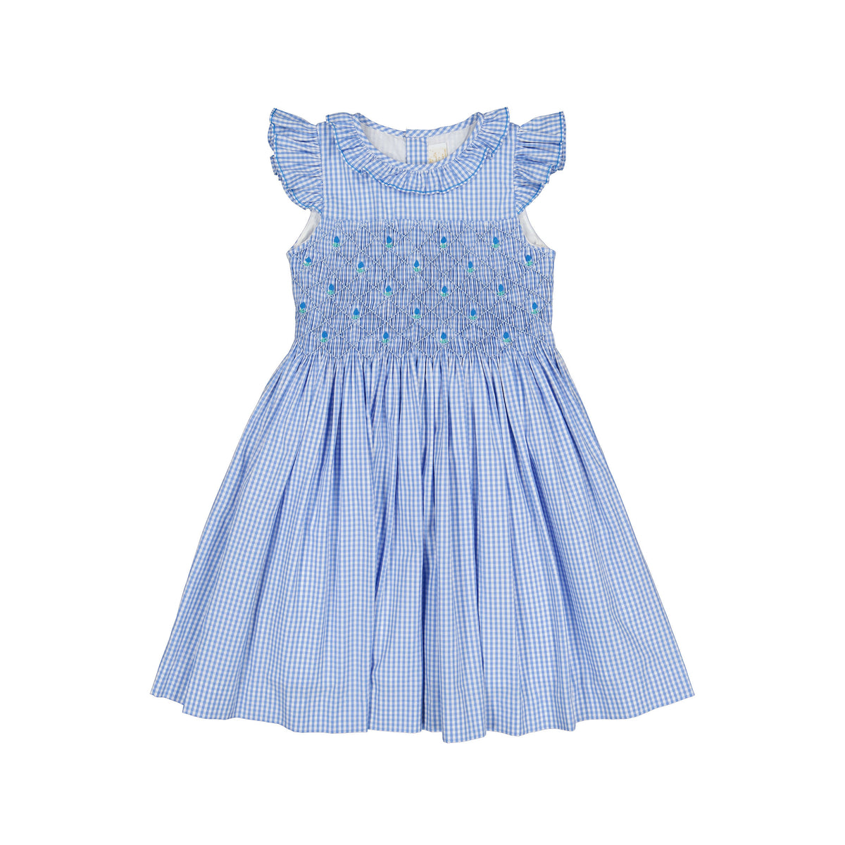 Tulip Blue Gingham Frilled Cap Sleeve Smocked Dress