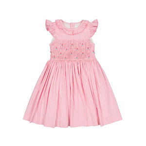 Tulip Pink Gingham Frilled Cap Sleeve Smocked Dress