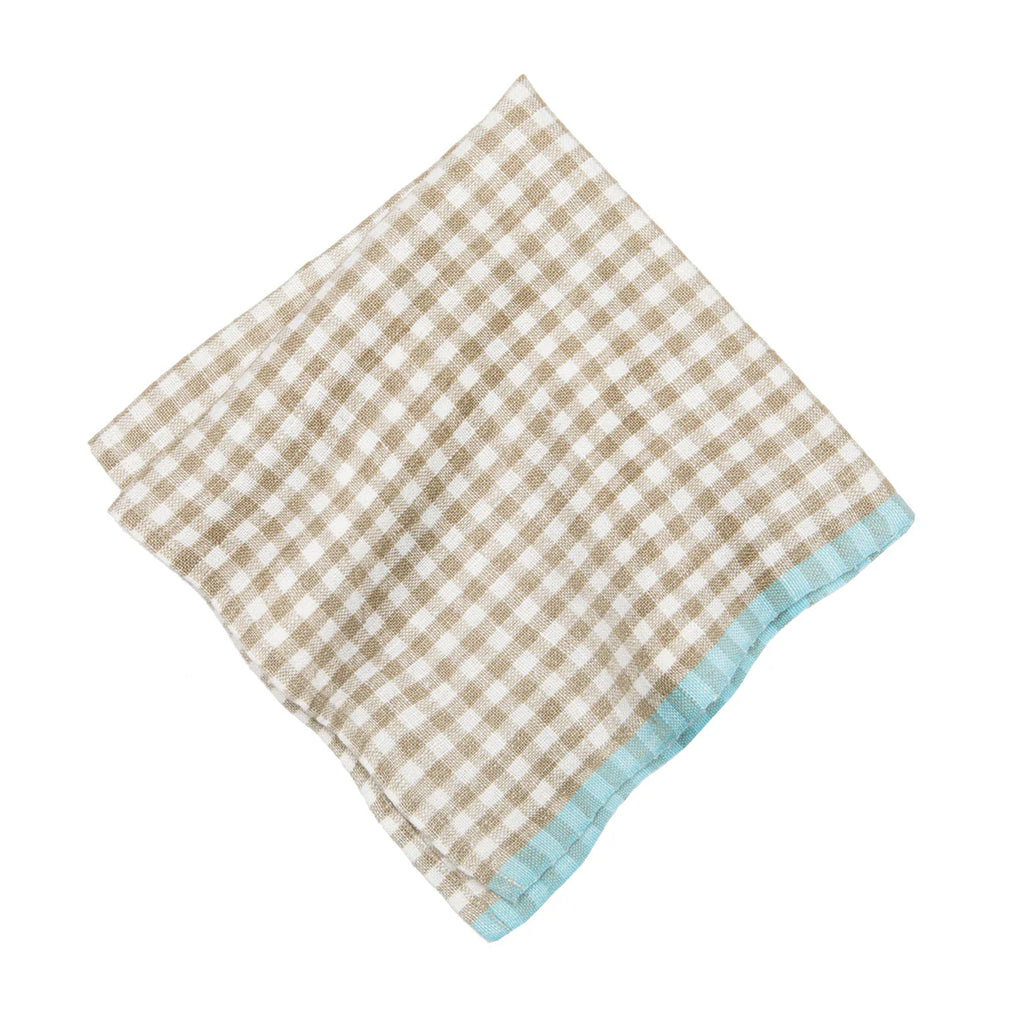 Two-Tone Gingham Napkins in Natural & Aqua, Set of 4