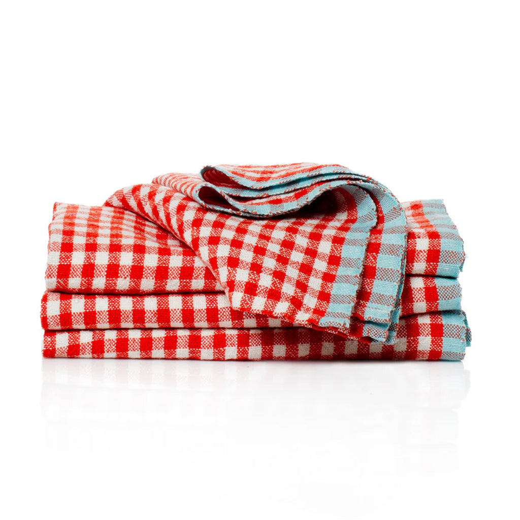 Two-Tone Gingham Napkins in Orange & Aqua, Set of 4