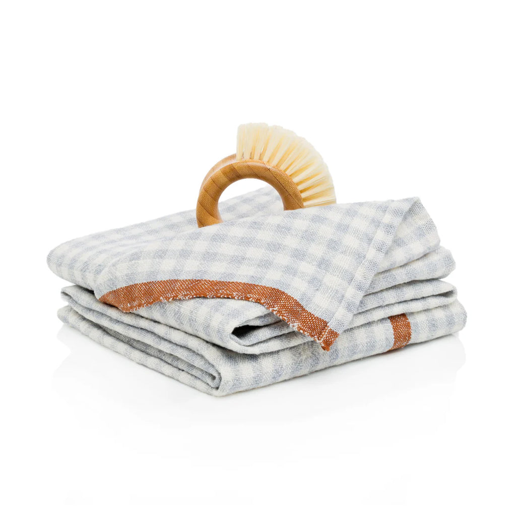 Two-Tone Gingham Towels in Blue & Cognac, Set of 2
