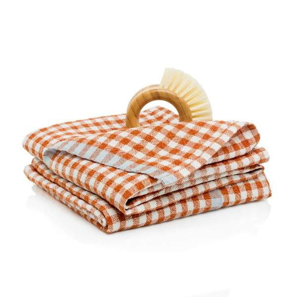 Two-Tone Gingham Towels in Orange & Aqua, Set of 2