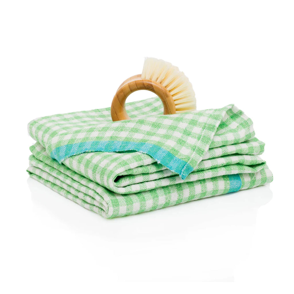 Two-Tone Gingham Towels in Lime & Aqua, Set of 2