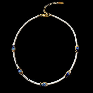 White Heishi Blue Fish Necklace