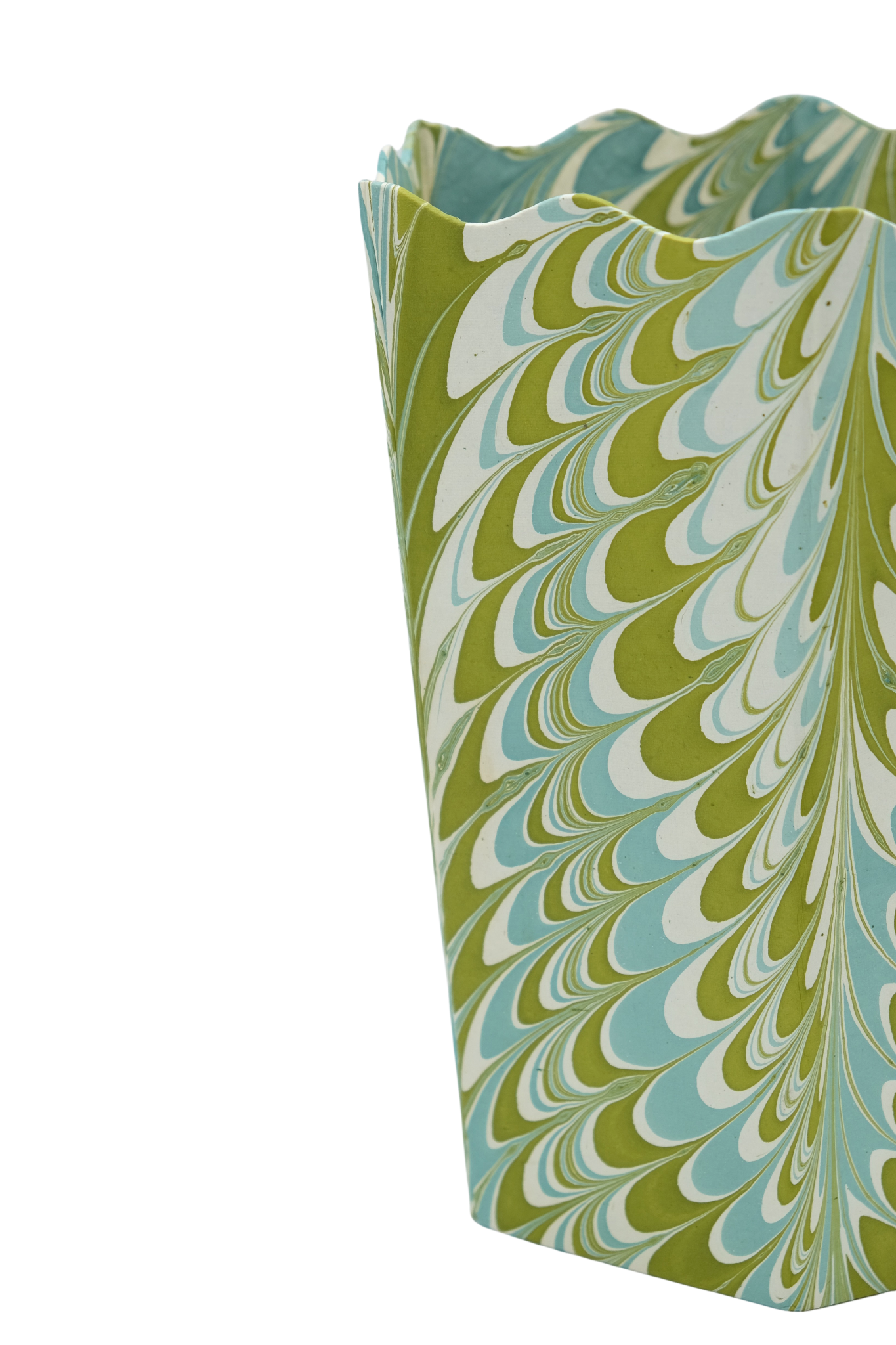 Hand-Marbled Scallop Waste Bin / Storage Bin in Robin Blue