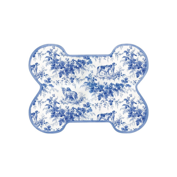 Dog Toile DieCut Pet Bowl Mat in Blue Over The Moon