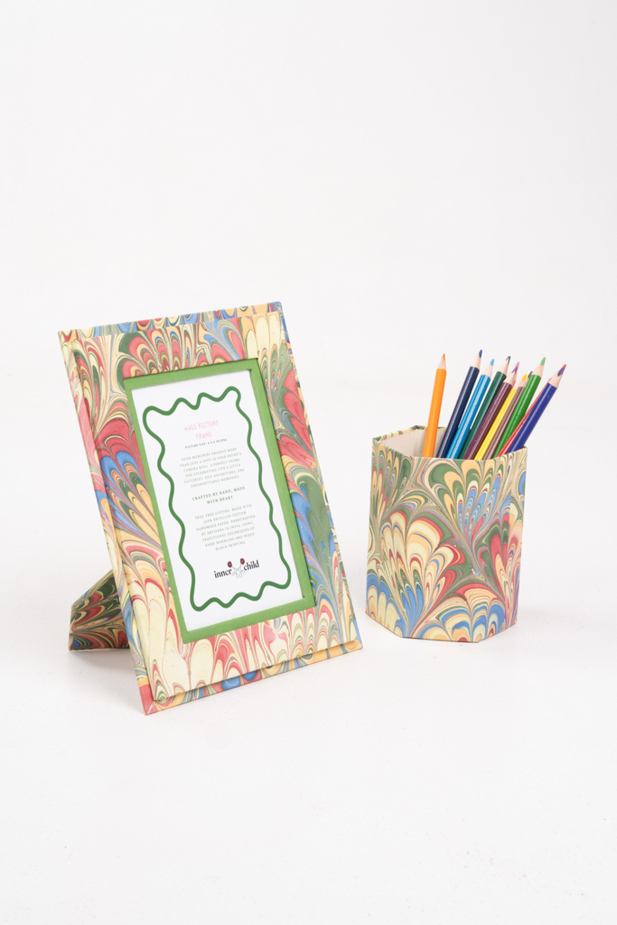 Hand-Marbled Pencil Holder Organizer in Multicolor