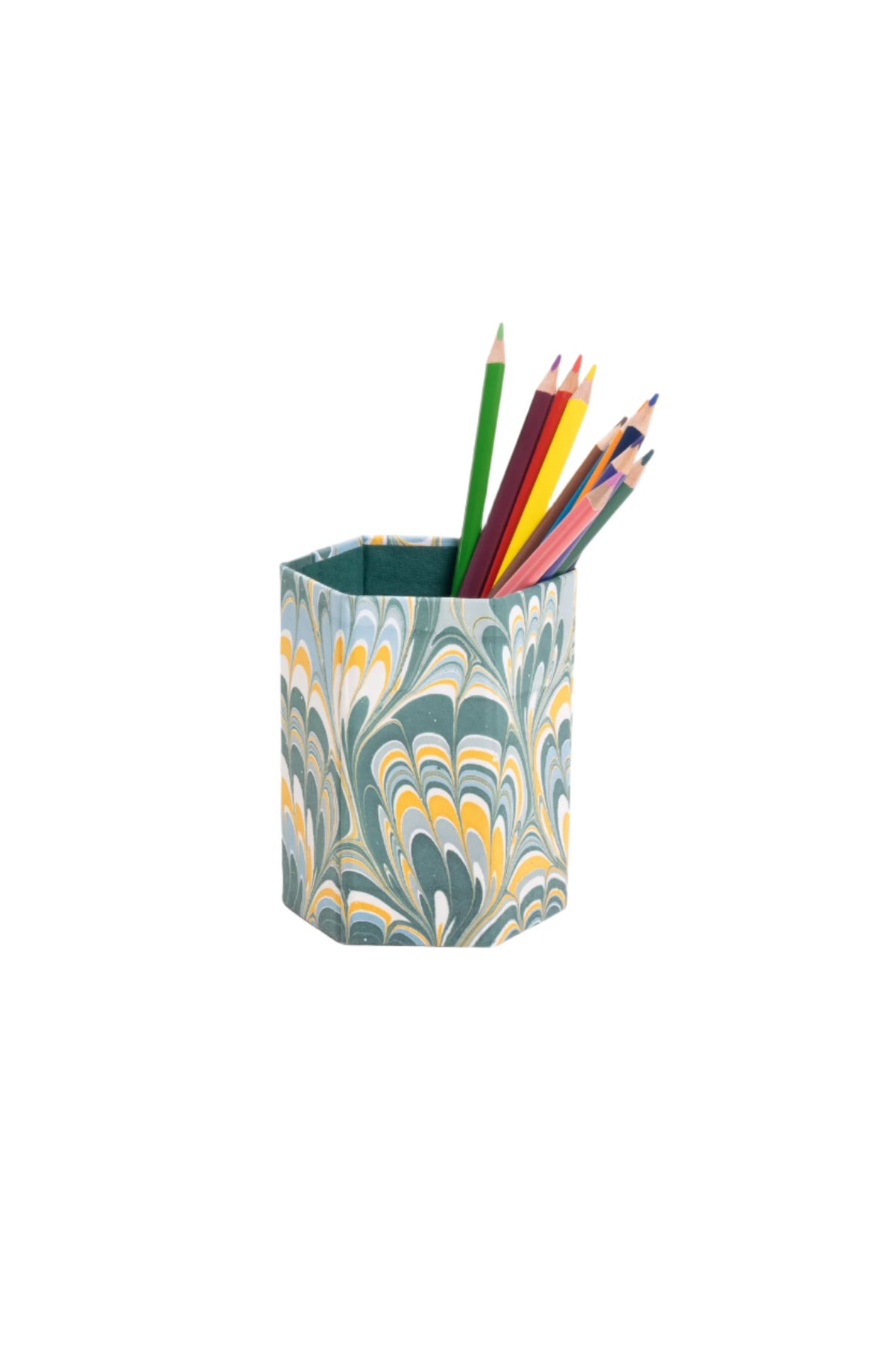 Hand-Marbled Pencil Holder Organizer in Blue Marbling