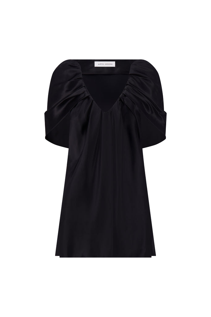 Satin Top with Draped Neckline in Black