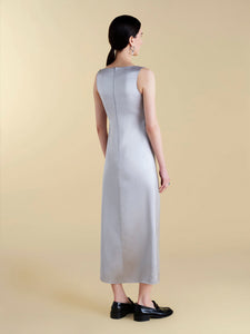 Satin V-Neck Twist Dress in Pale Grey