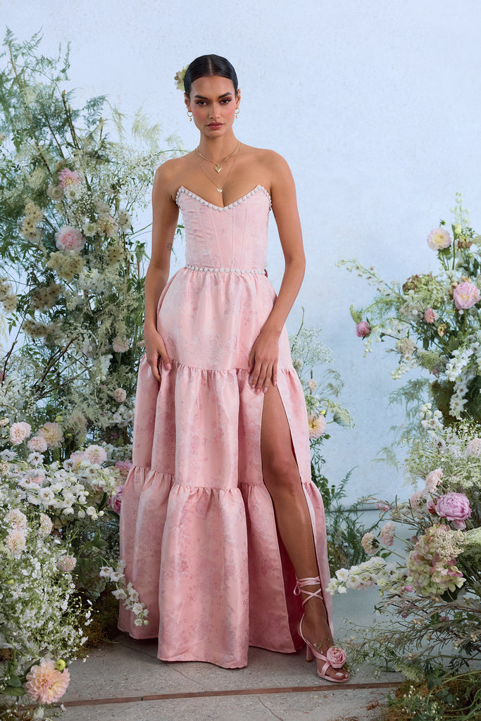 The Vivian Dress in Light Pink Windsor Brocade