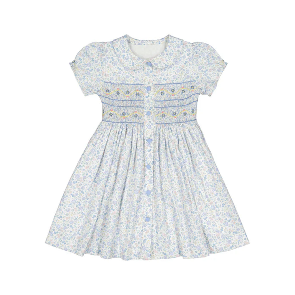 Violette Floral Blue Short Puff Smocked Dress